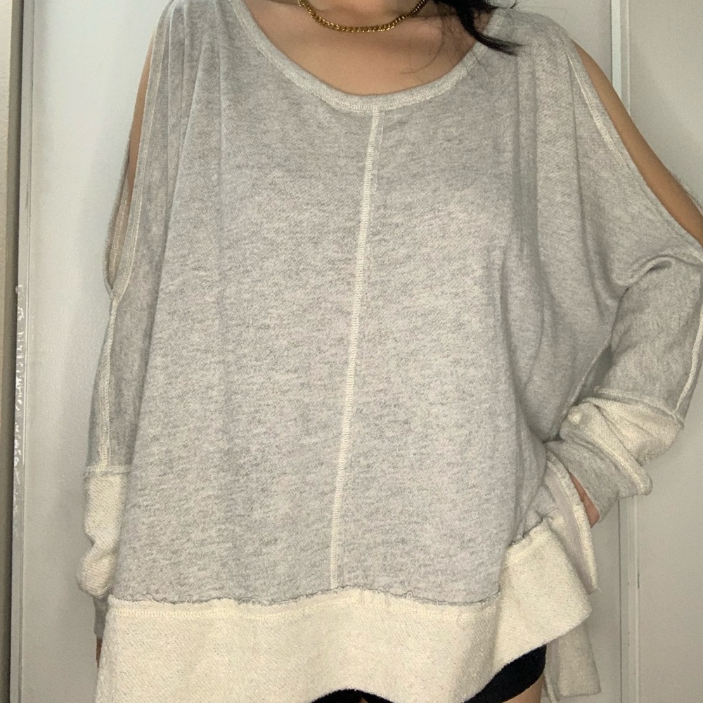 Free People long sleeve off white grey shirt